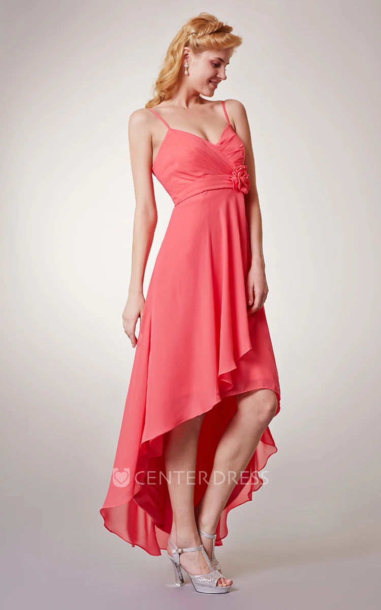 Sexy Sleeveless Empire Chiffon High-Low Dress With Spaghetti Straps