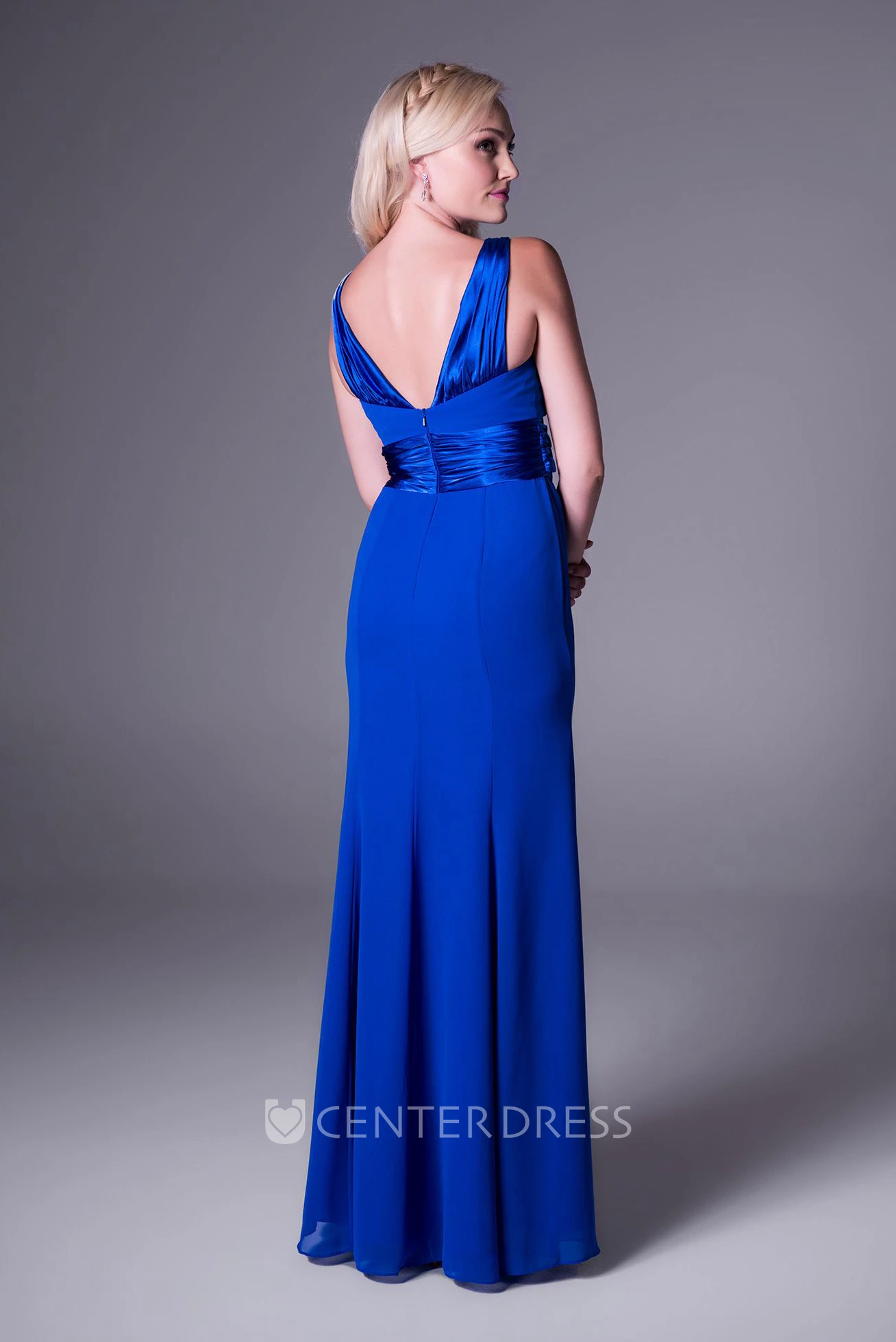 Ankle-Length Strapped Ruched Sleeveless Chiffon Bridesmaid Dress