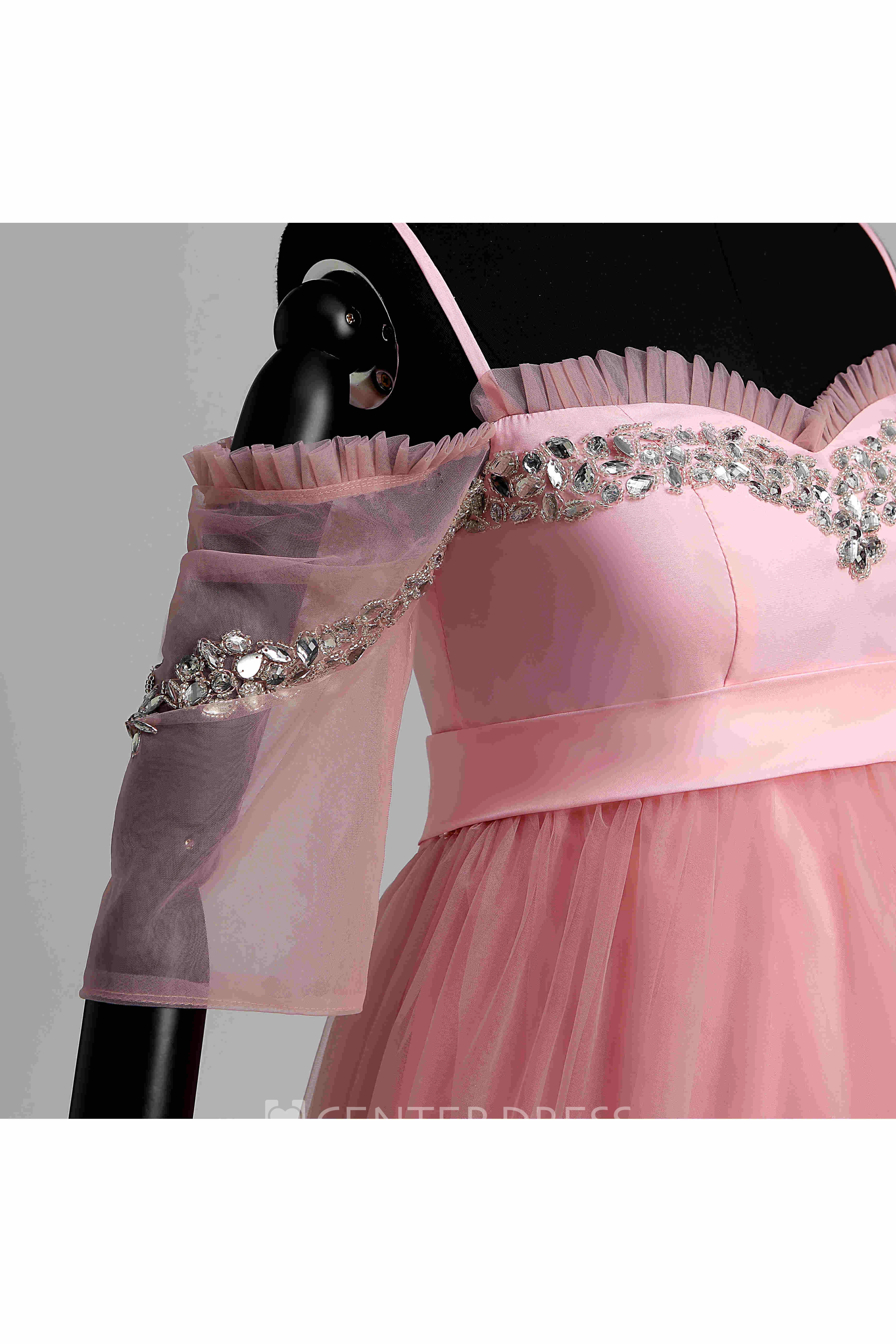 A-line Sweep Brush Train Beading Ruffles Tulle Maternity Dress