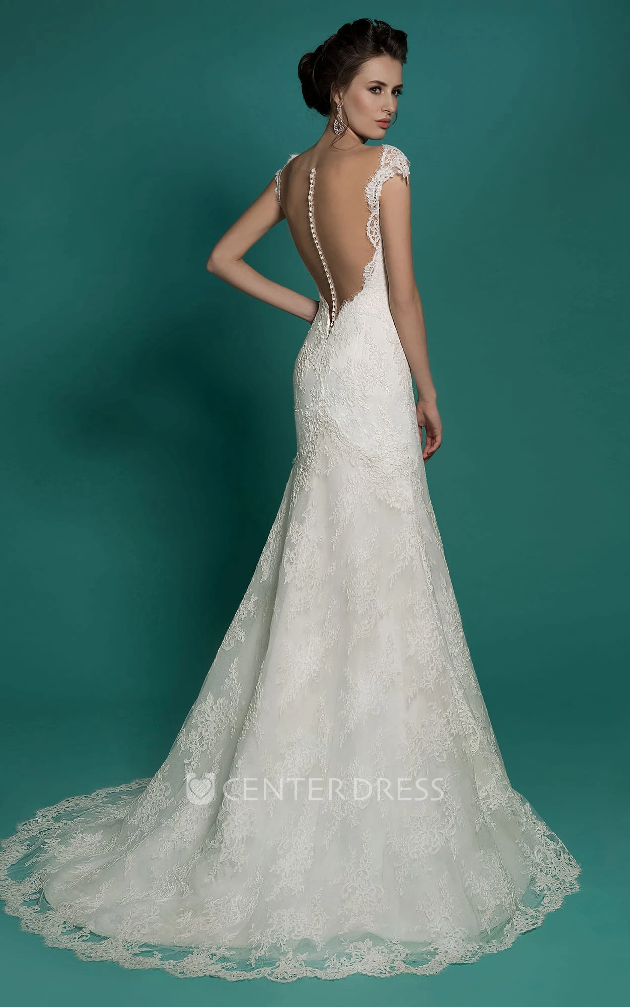 Mermaid Floor-Length V-Neck Sleeveless Illusion Lace Dress