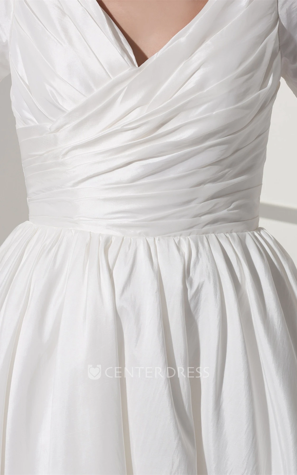 Mini-Sleeve Criss-Cross Short V-Neck Dress With Appliques