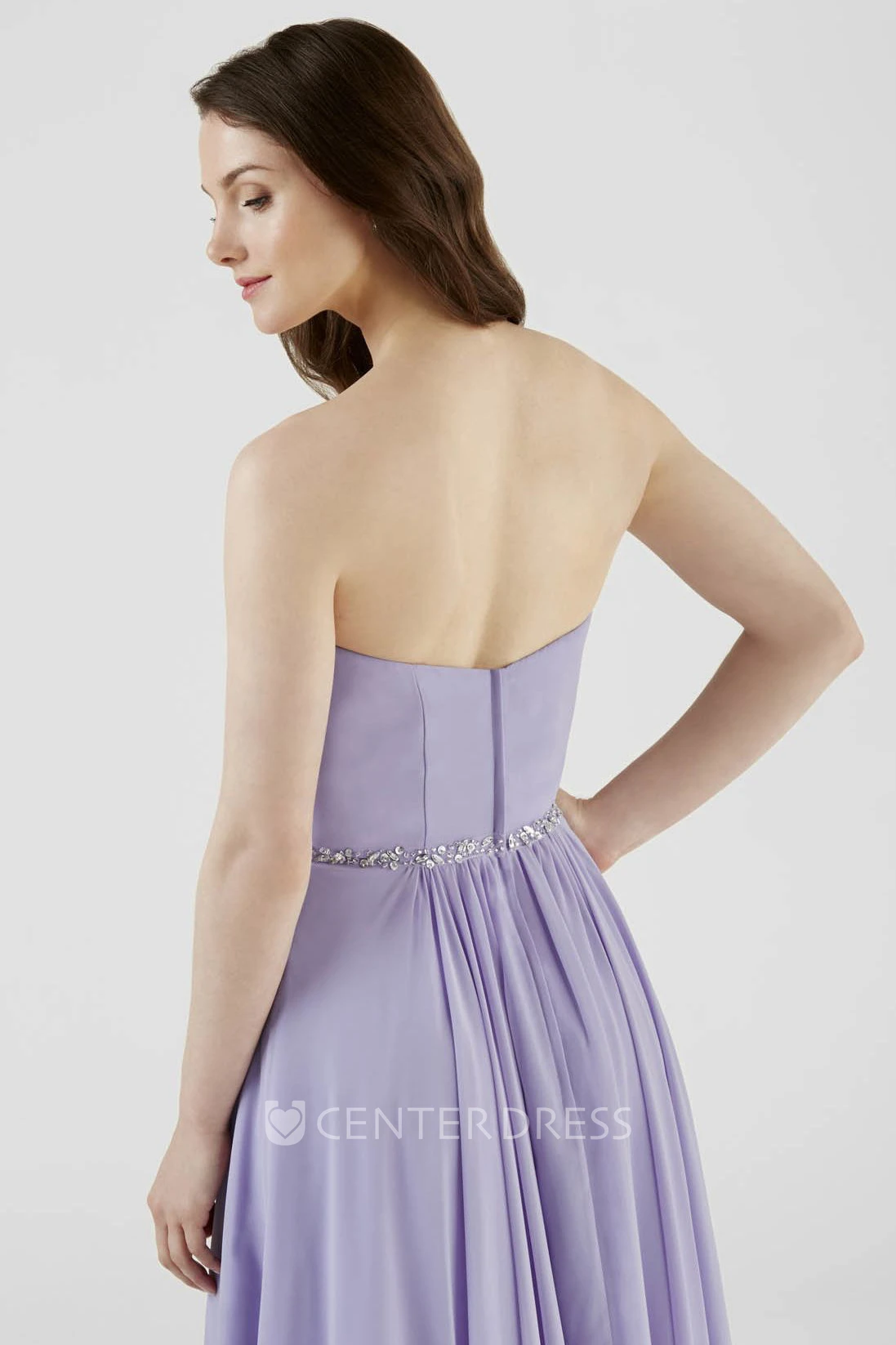 Criss-Cross Sweetheart Sleeveless Chiffon Bridesmaid Dress With Waist Jewellery