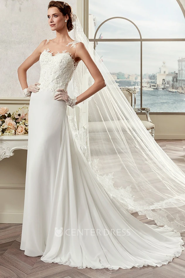 Sweetheart Sheath Satin Gown With Lace Bodice And Detachable Train