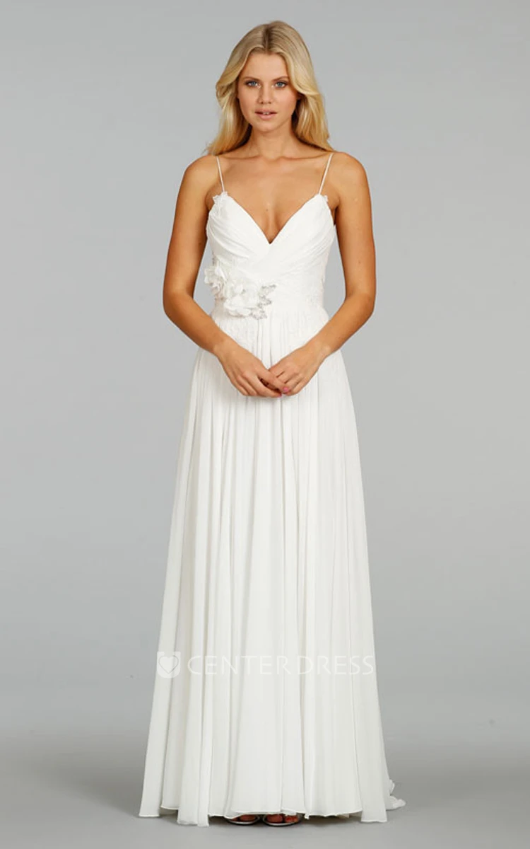 Fantastic Spaghetti Strap A-line Dress With Jeweled Flower