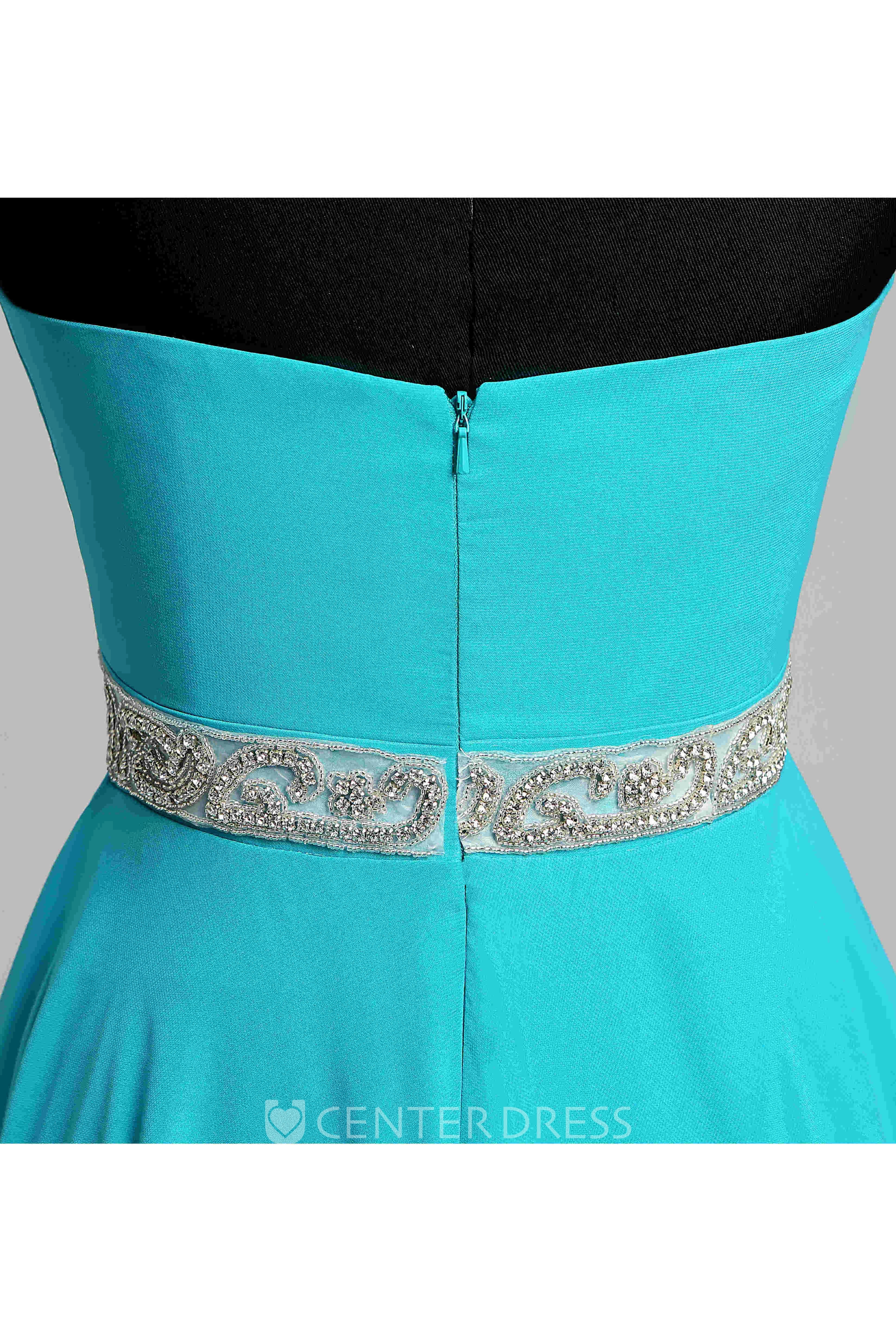 A-line High-Low Beading Ruffles Chiffon Dress