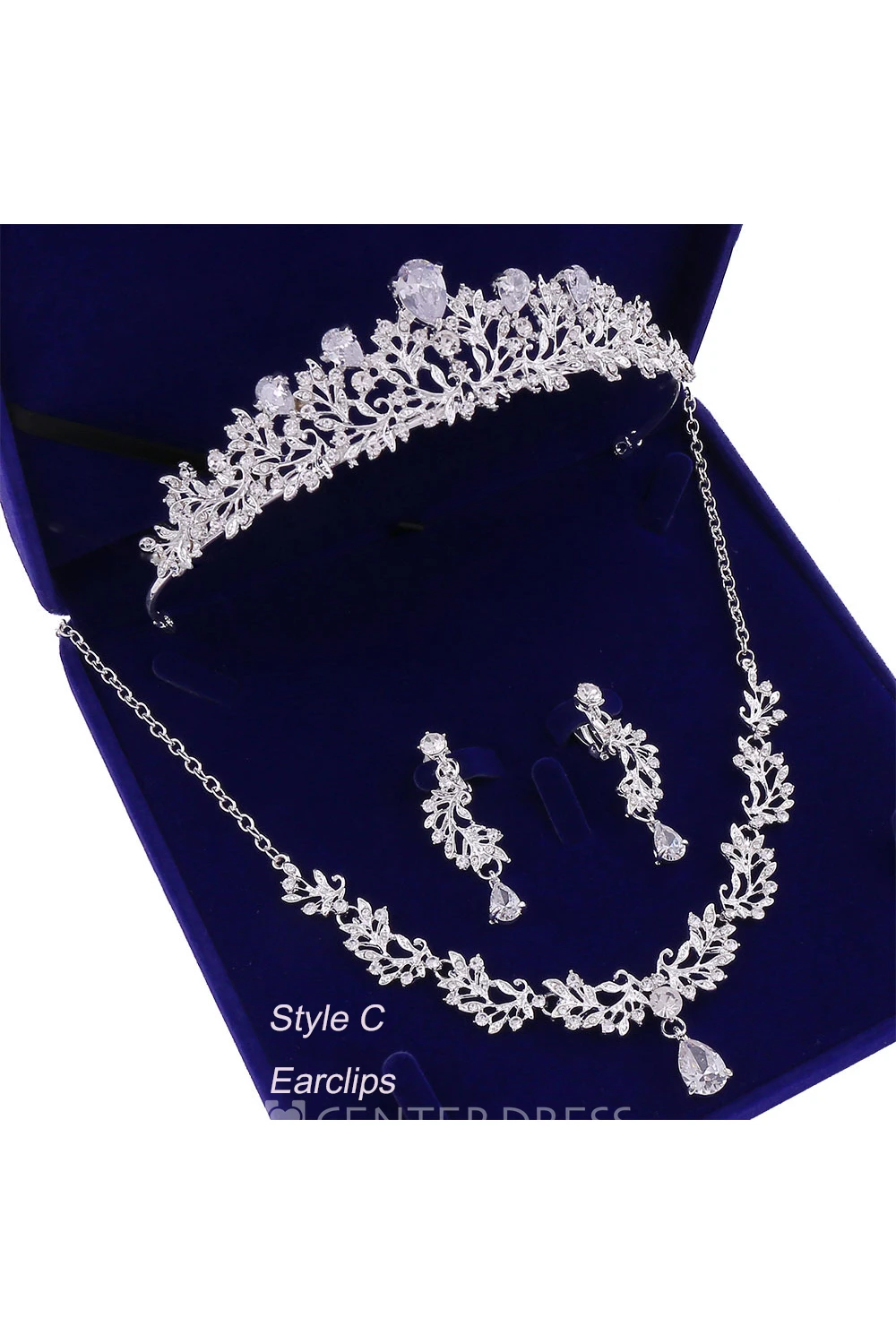 Bridal Accessory-Crown Necklace Earrings/Earclips Set