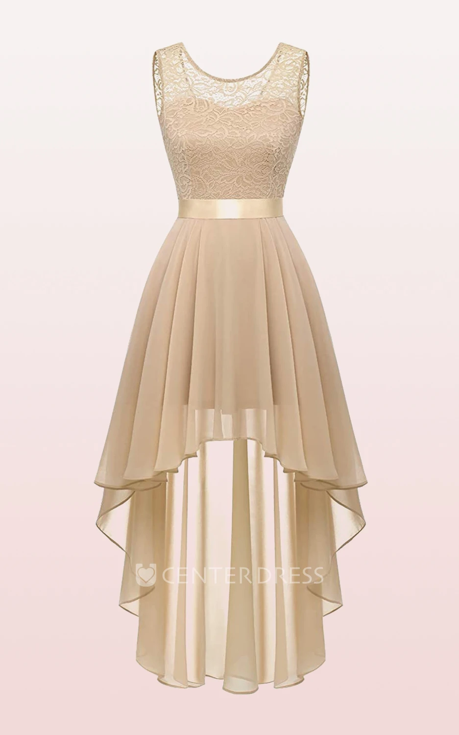 Chiffon High-Low Bateau A Line Sleeveless Bridesmaid Dress With Sash/Ribbon