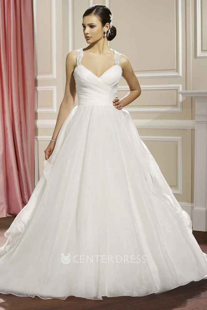 Ball-Gown Sleeveless Maxi Ruffled Organza Wedding Dress With Beading And Ruching