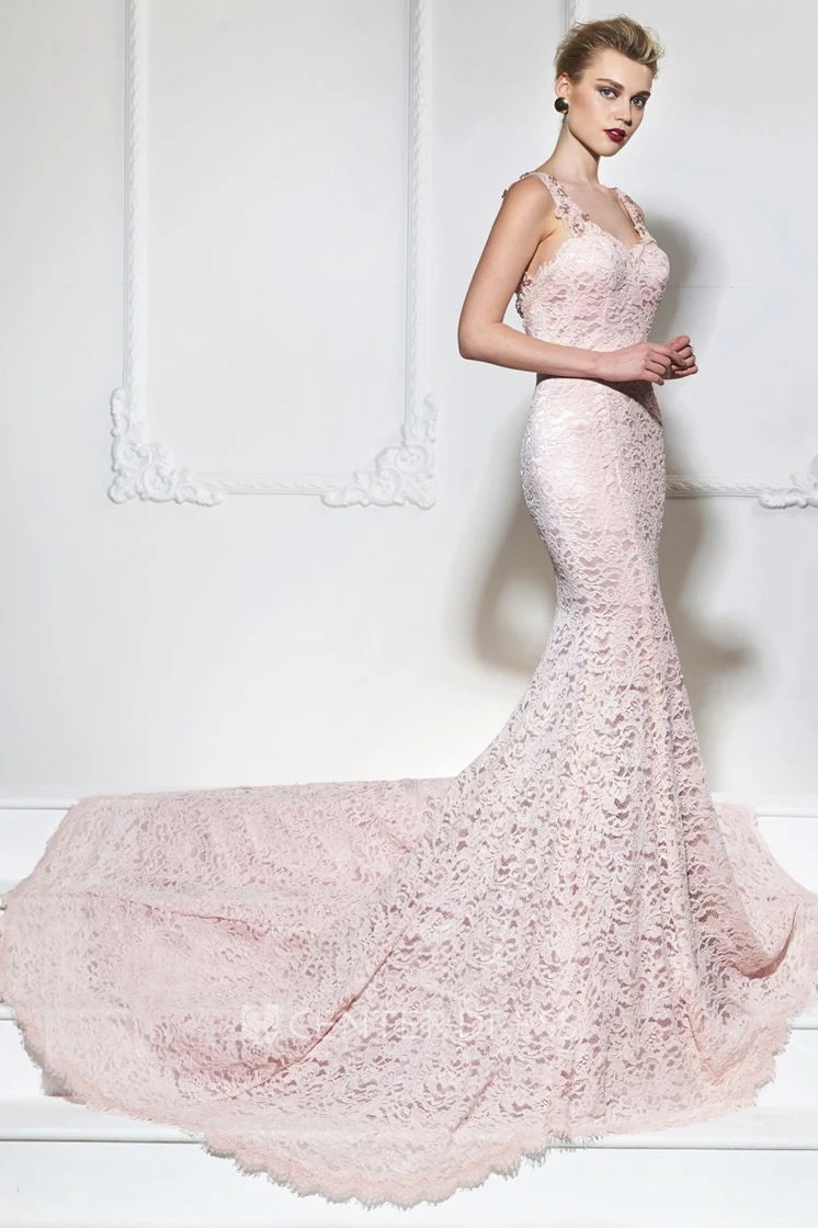 Mermaid Lace Floral Appliqued Gown With Straps And Open Back
