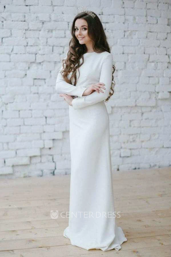 Bateau Long Sleeve Sheath Dress With Appliqued Waist