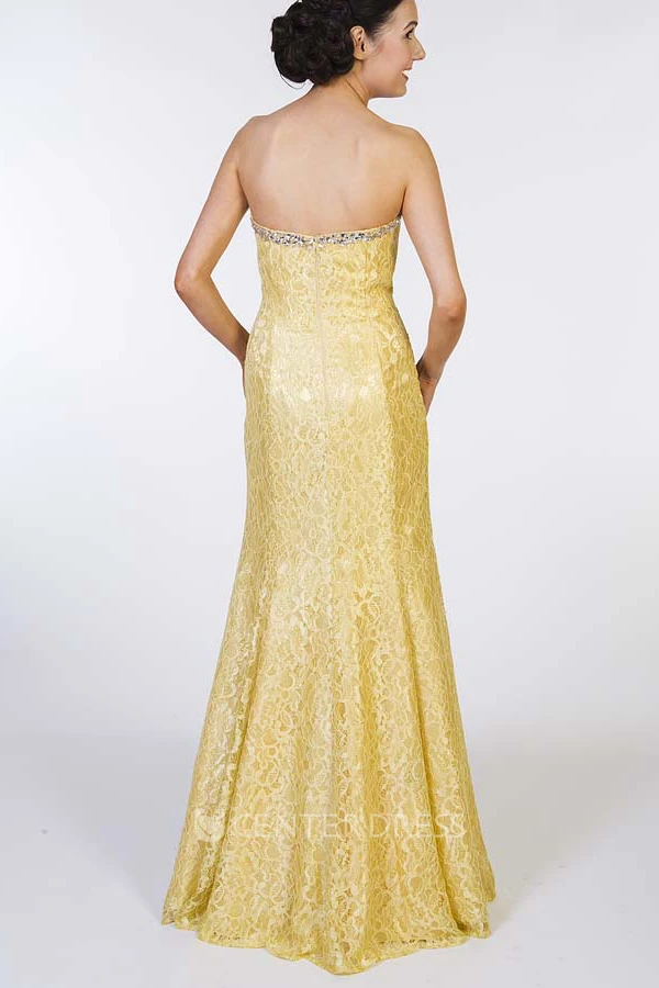 Sheath Floor-Length Sleeveless Sweetheart Beaded Lace Prom Dress