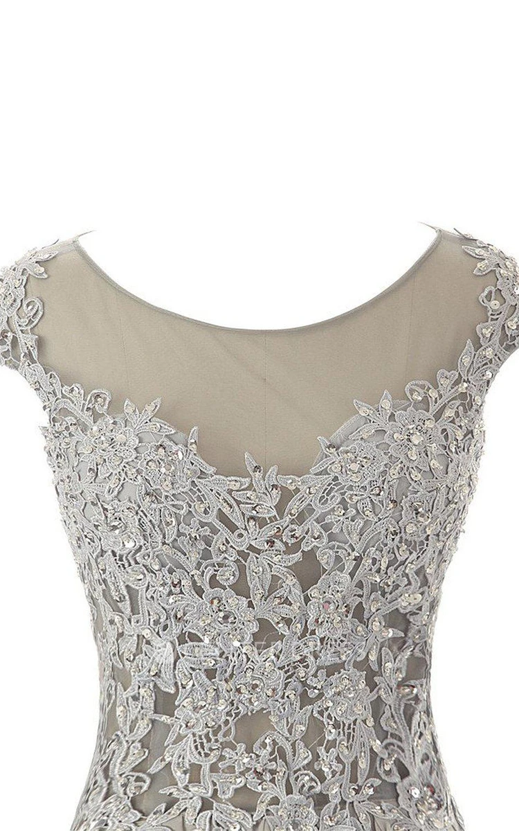 Dramatic Floor Length Chiffon Dress With Beaded Lace Appliques