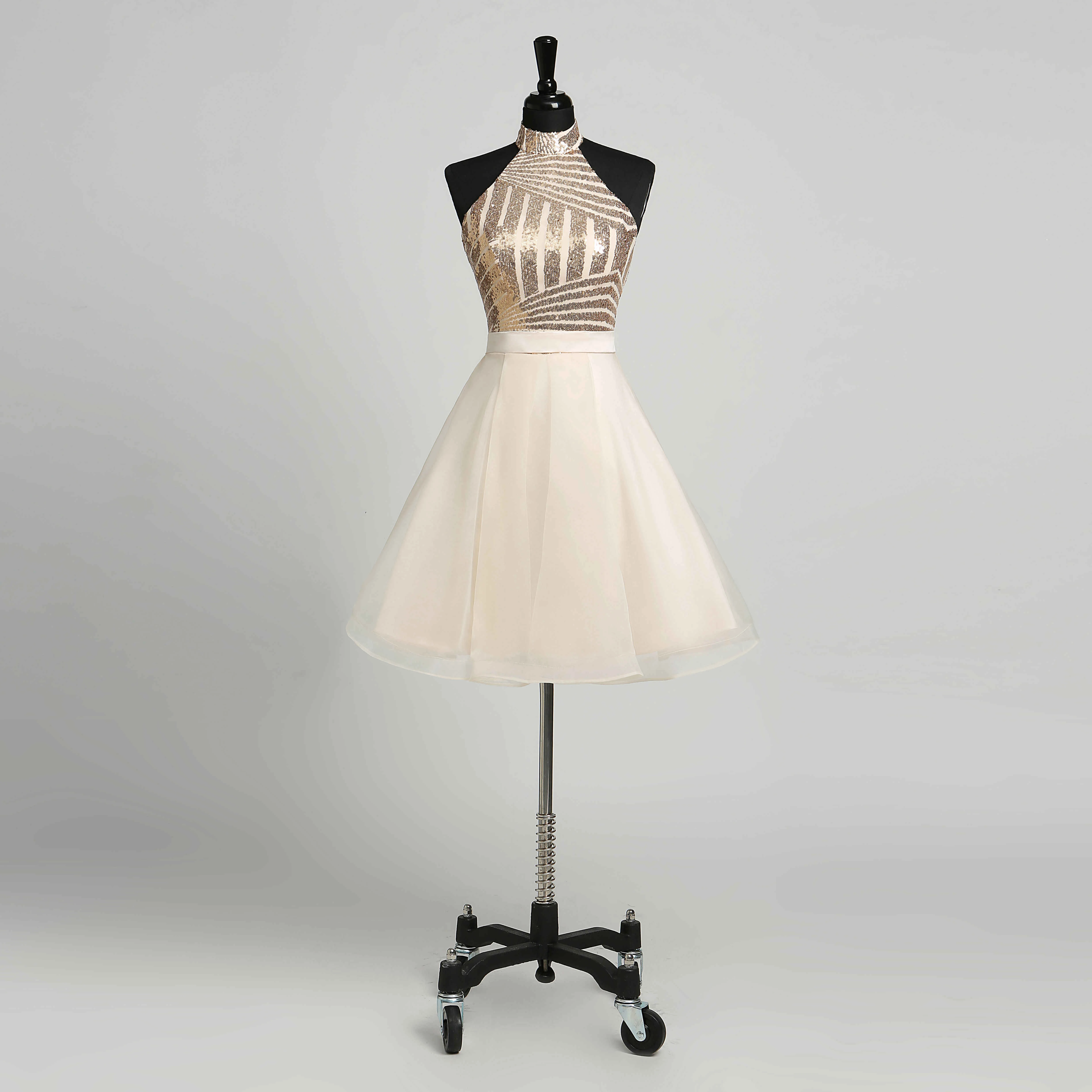 Tulle A-Line Halter Adorable Sleeveless Short Mini Backless Dress with Sequins