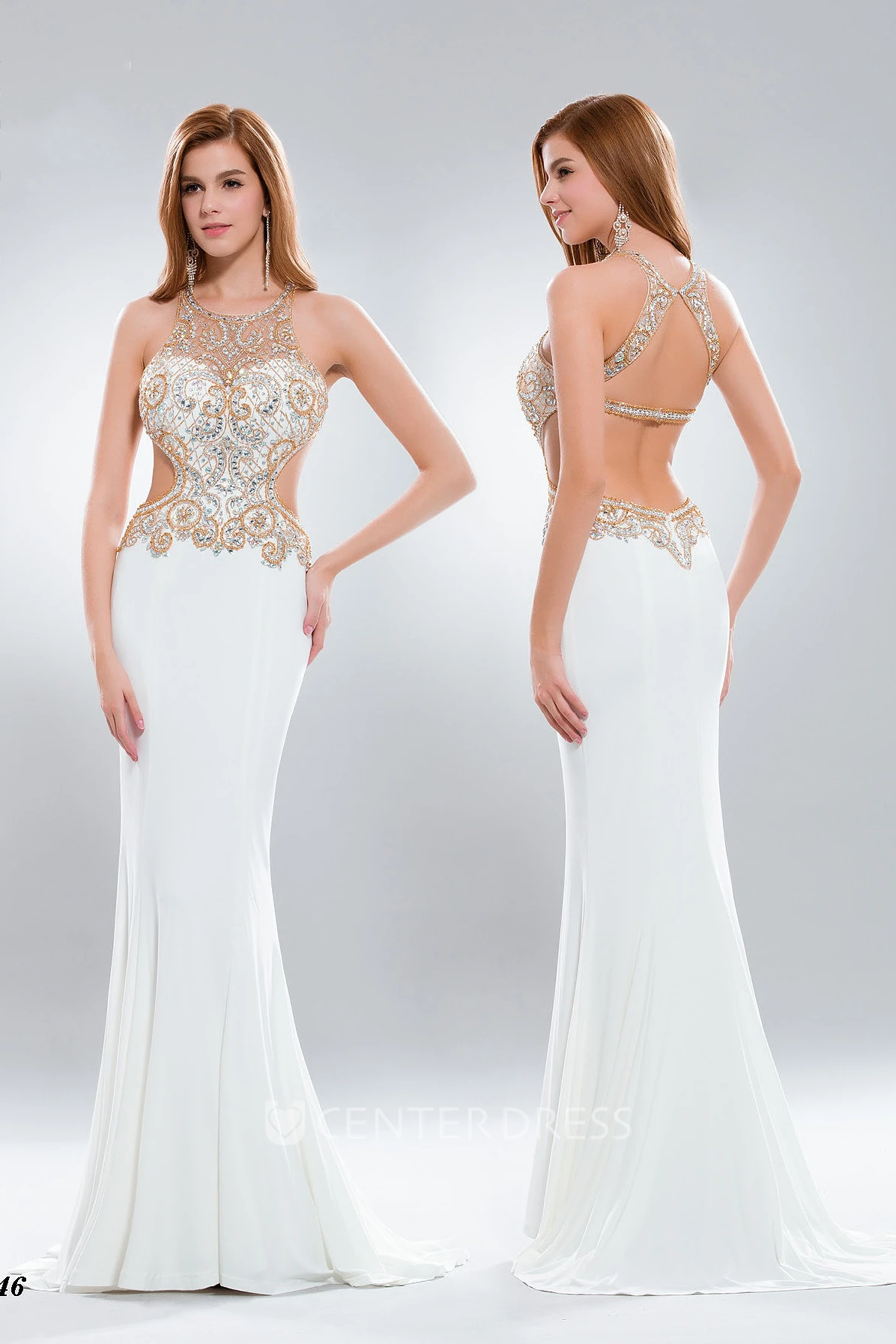 Trumpet Scoop-Neck Sleeveless Jersey Straps Dress With Beading