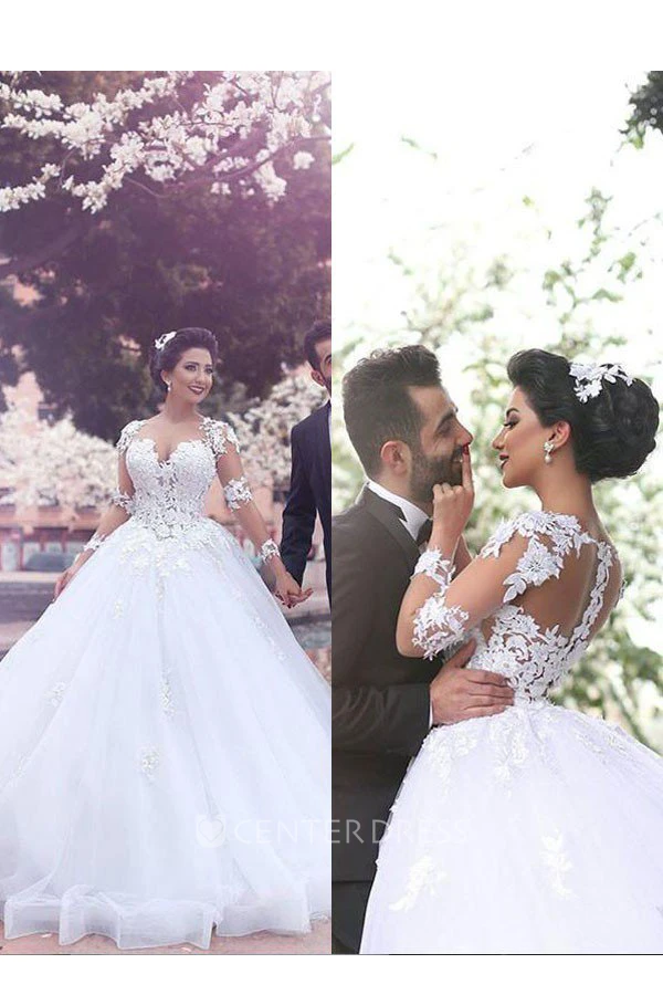 Ball Gown Queen Anne Lace Tulle Zipper Wedding Dress