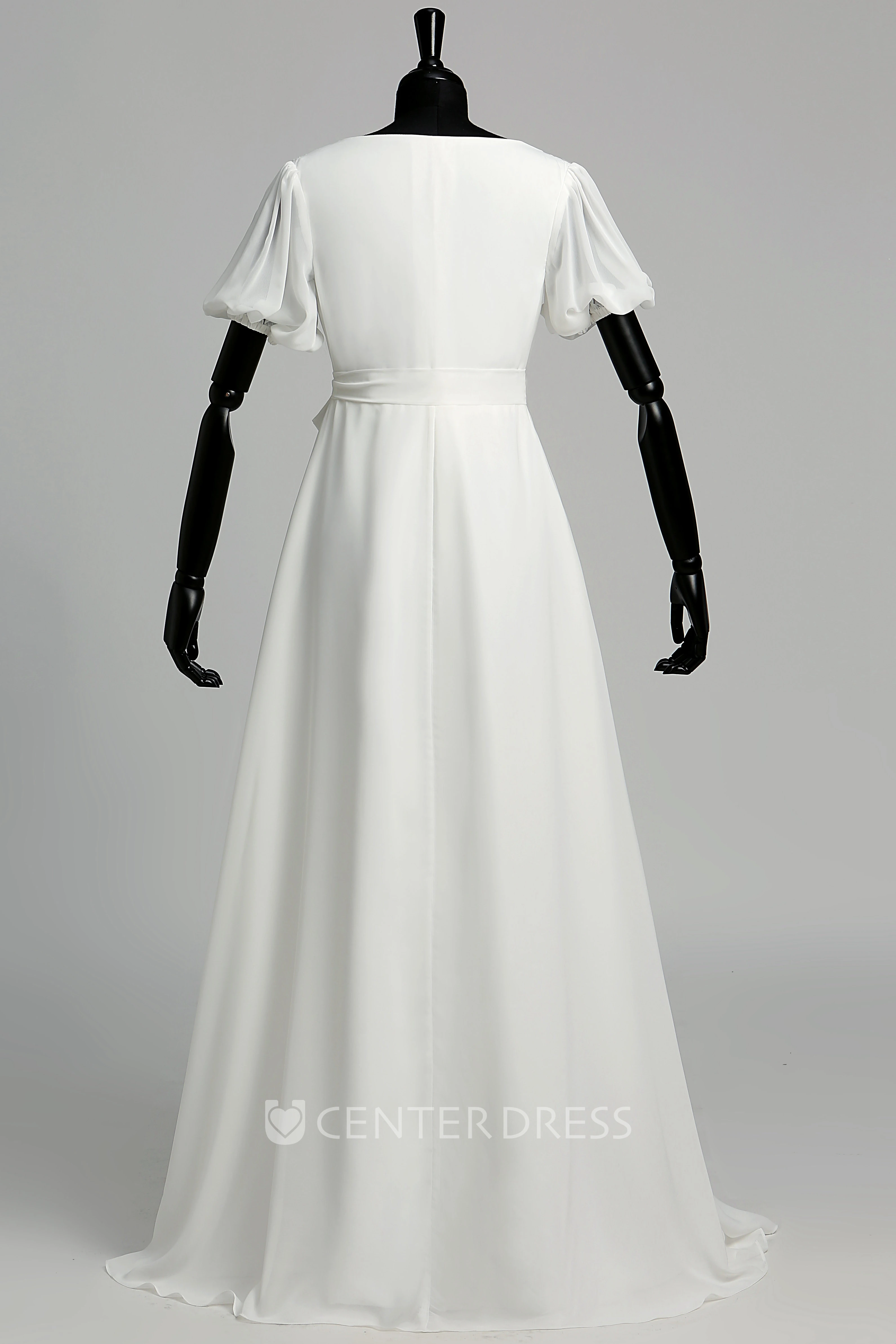 A Line Court Floor-length Ruffles Sash Ribbon Chiffon Maternity Wedding Dress