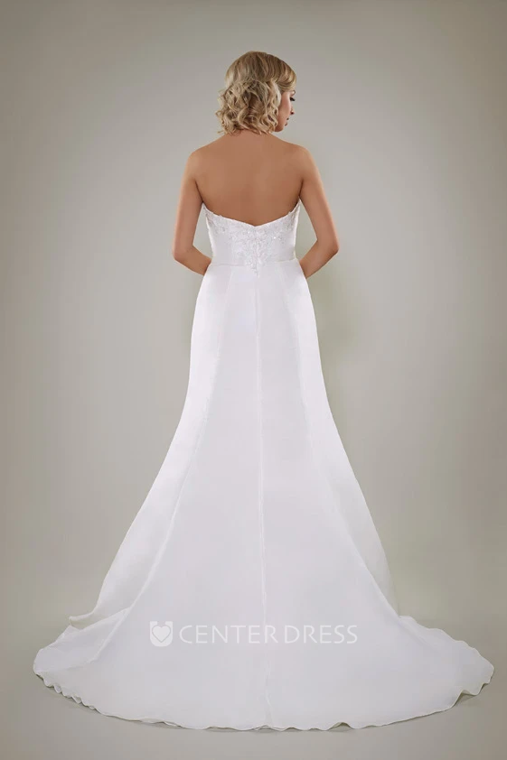 A-Line Short Sleeve Criss-Cross Sweetheart Satin Wedding Dress
