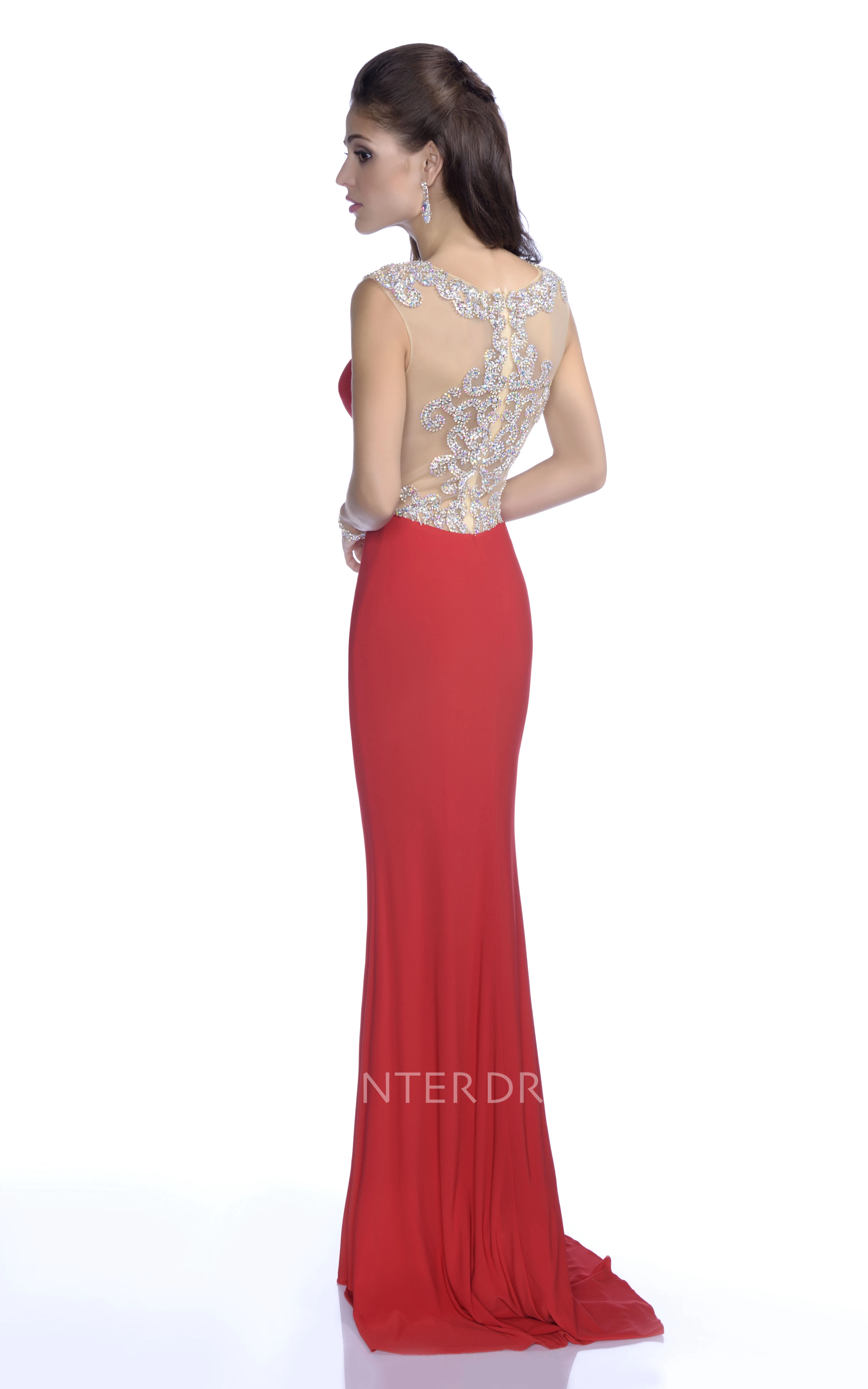 Side Slit Jersey Trumpet Sleeveless Prom Dress With Beaded Appliques