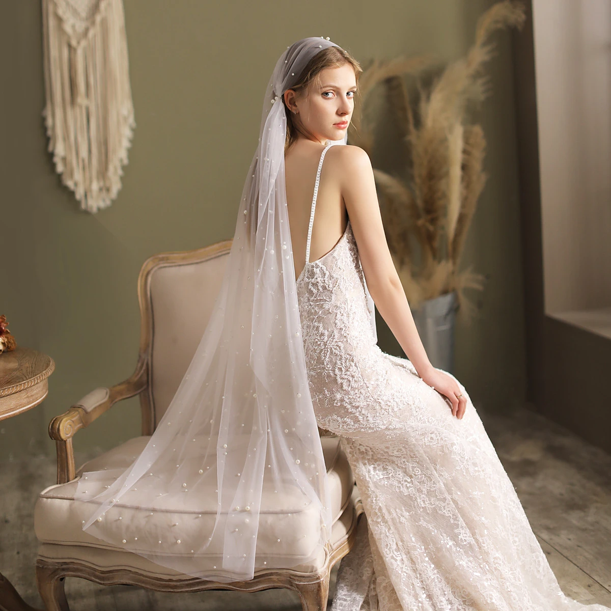 Elegant Vintage Tulle Beaded Veil