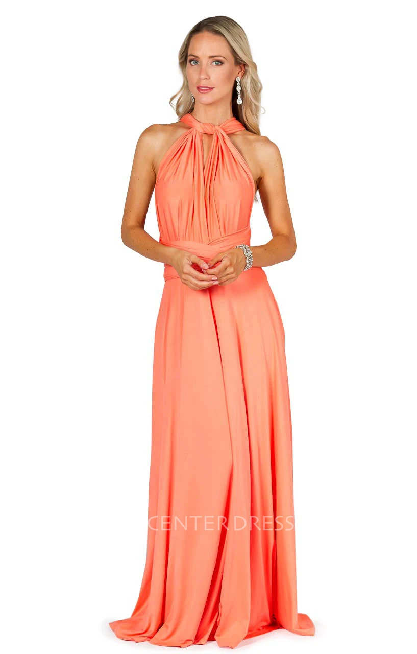 Maxi Sleeveless One-Shoulder Chiffon Convertible Bridesmaid Dress With Straps