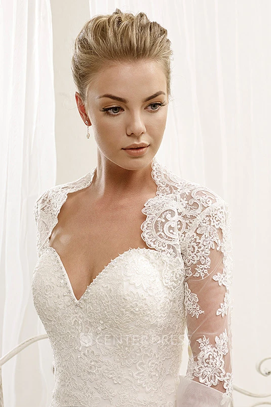 Trumpet Sweetheart Half-Sleeve Maxi Lace Wedding Dress With Appliques