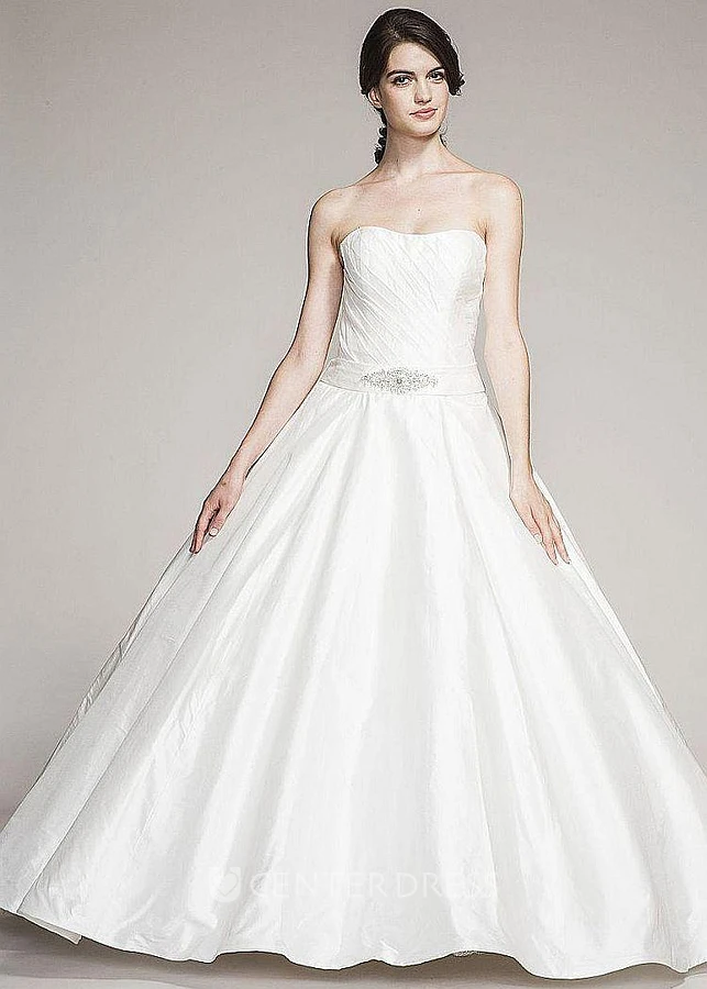 Ball Gown Long Strapless Tulle&Satin Wedding Dress With Beading