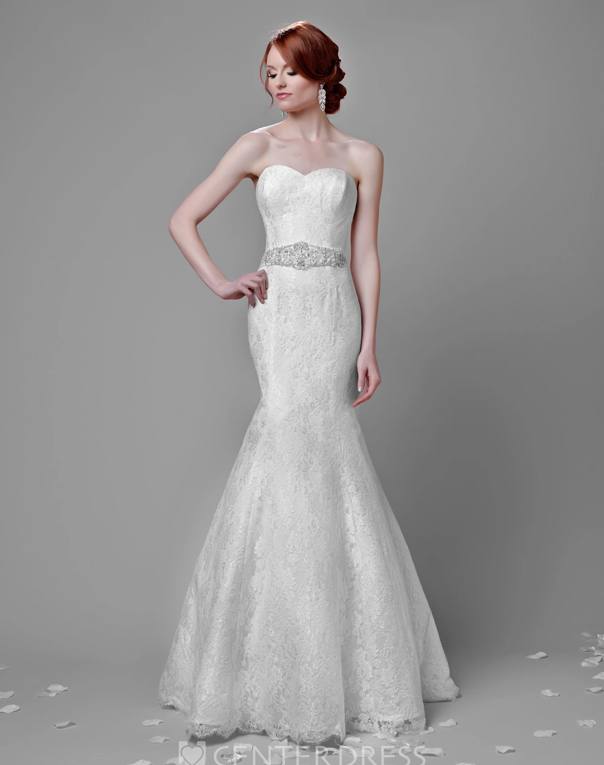 Trumpet Lace Sweetheart Wedding Dress With Beadwork And Lace-Up Back