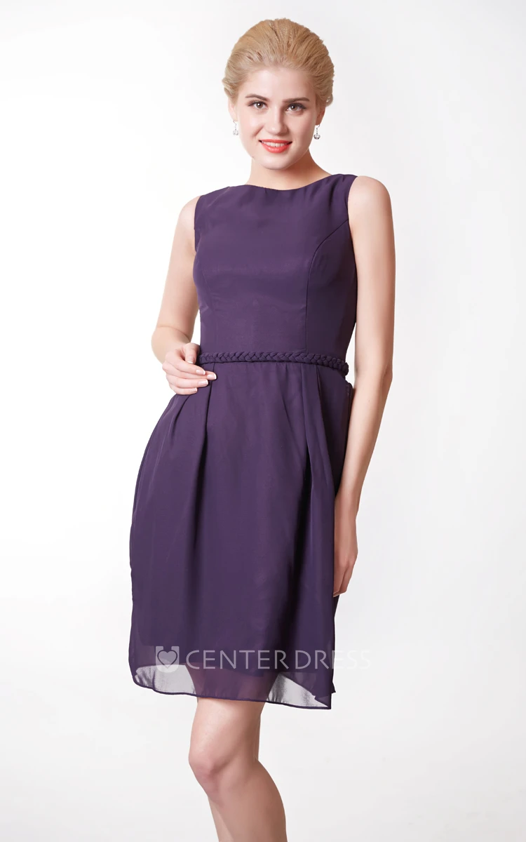 Simple Bateau Neckline A-line Short Chiffon Dress