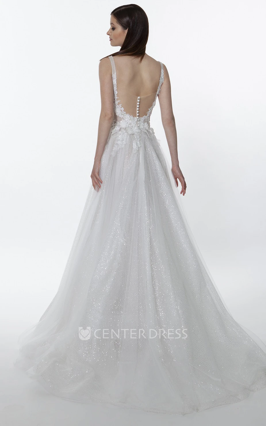 Modern A Line Floor-length Sleeveless Sequins Wedding Dress with Appliques