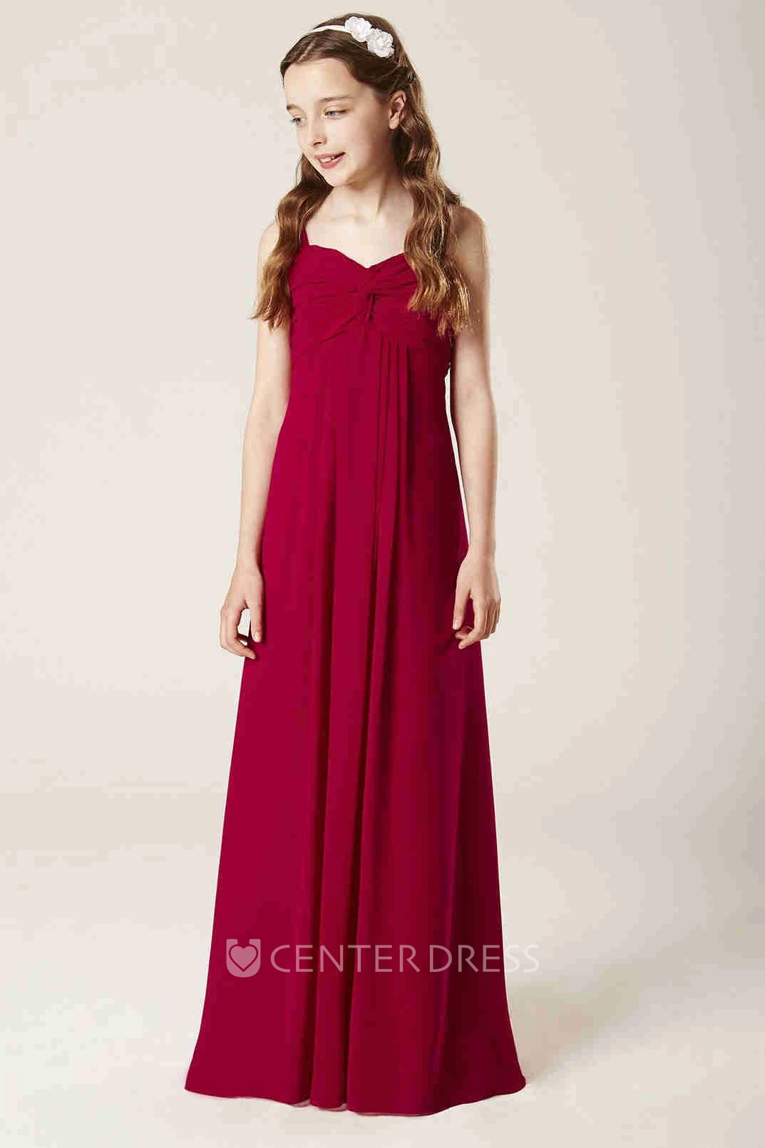 Empire Criss-Cross Sleeveless Sweetheart Chiffon Bridesmaid Dress With Pleats