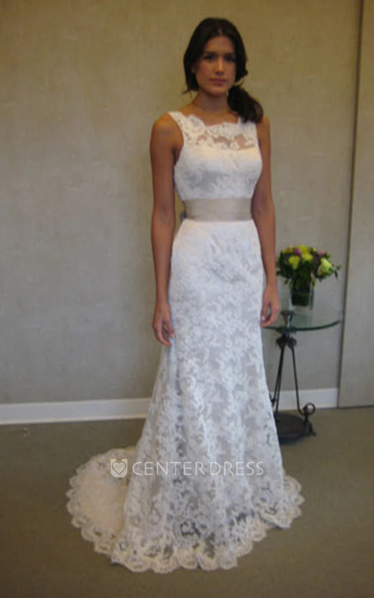 Graceful Bateau Neckline Floor Length Lace Dress With V Back