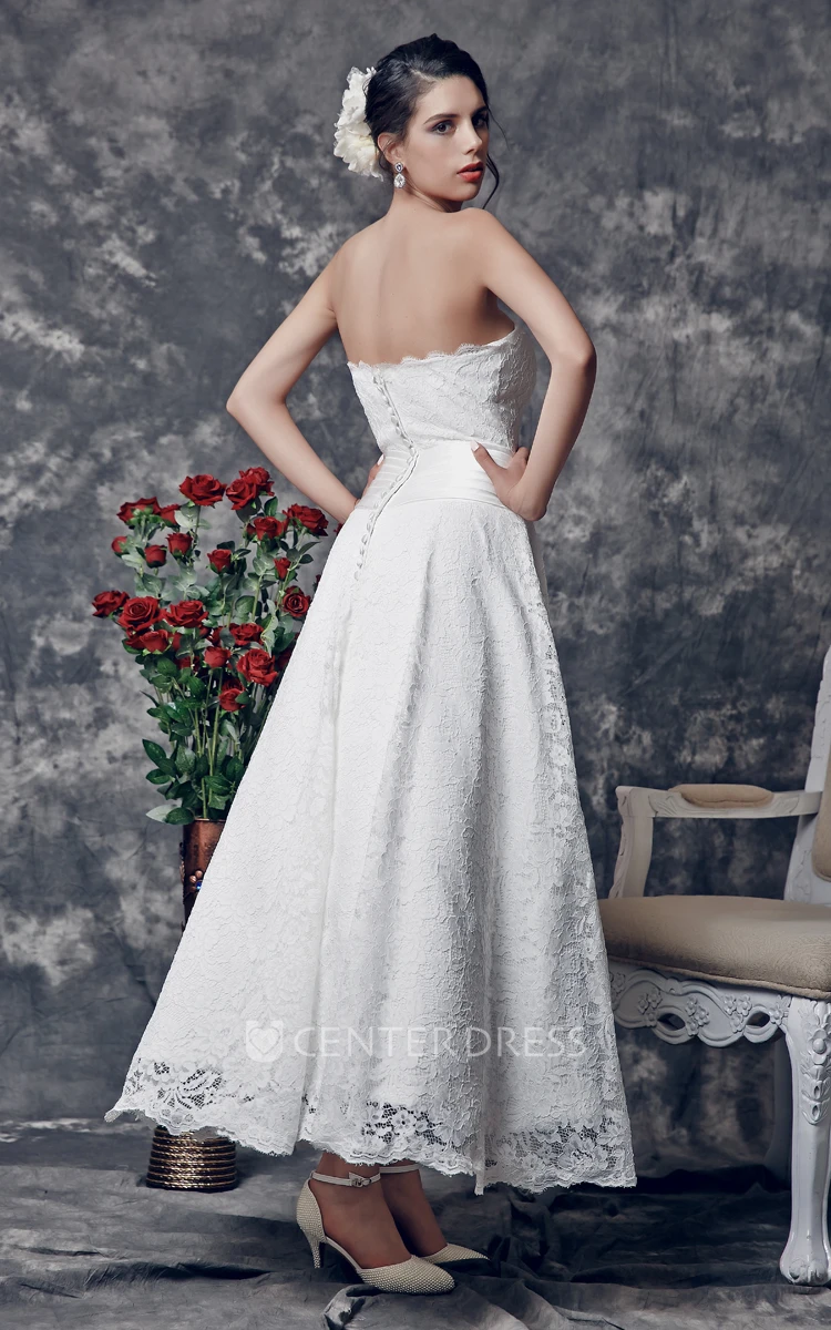 Ankle length outlet lace wedding dress