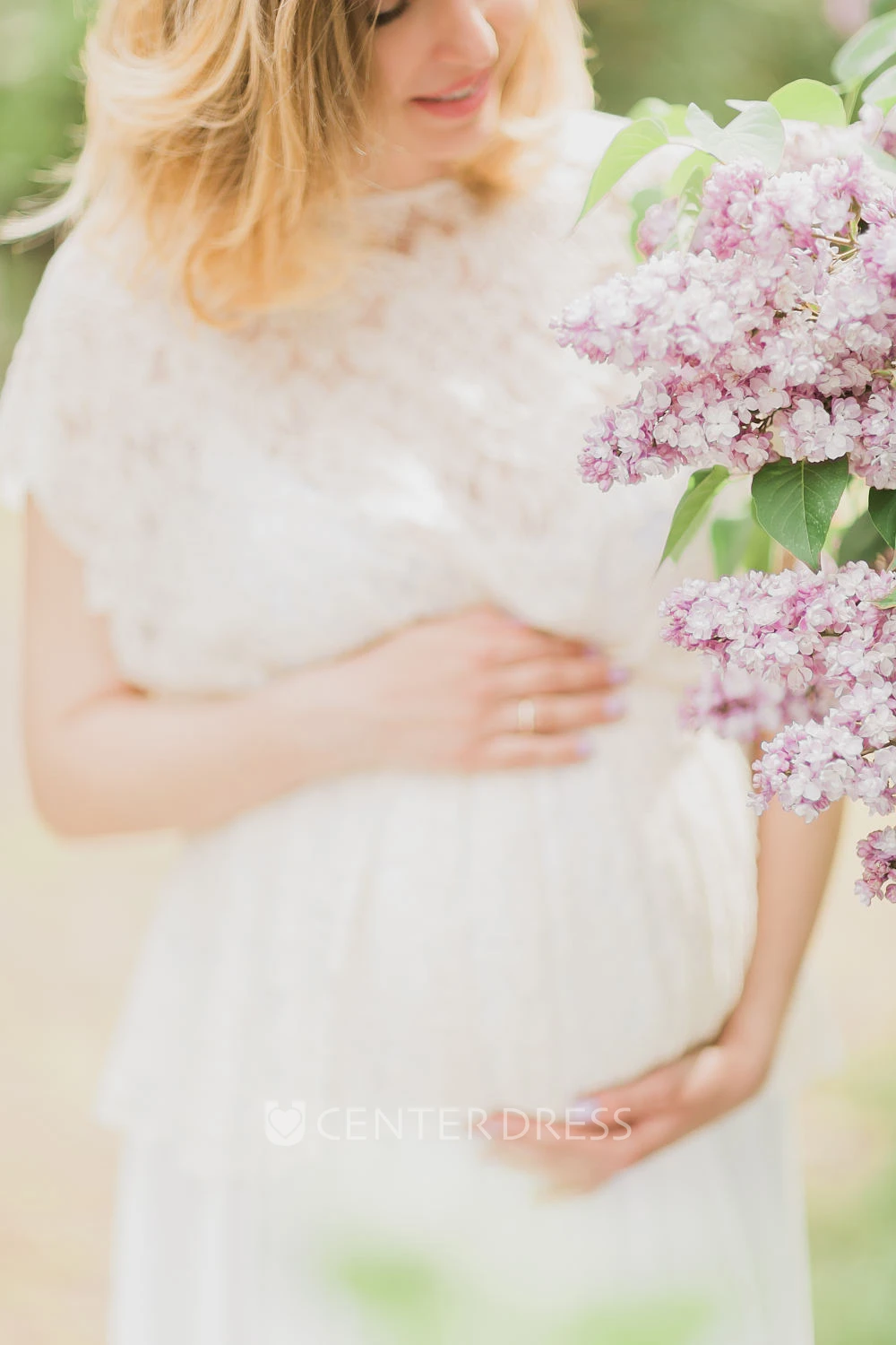A-Line Sweep Brush Train Short Sleeve Empire Maternity Wedding Dress