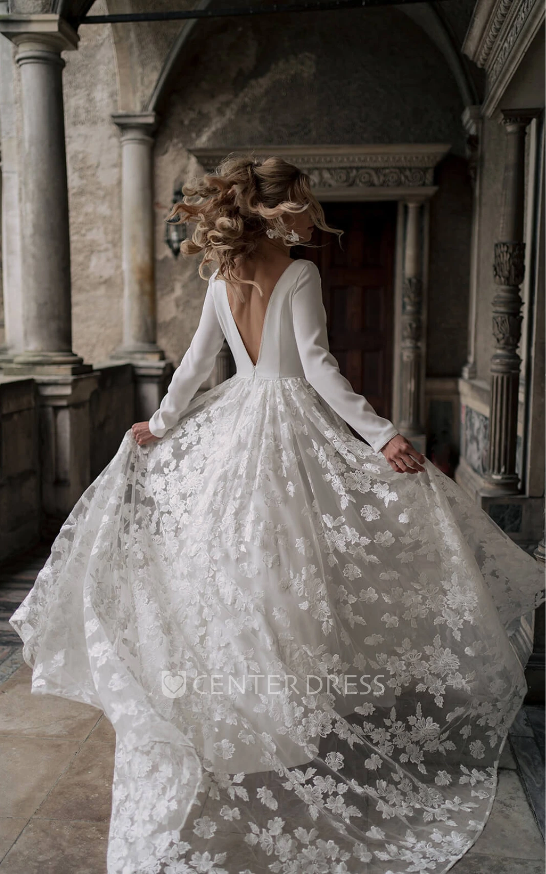 Lace A-Line Beach Winter Wedding Dress V-neck Appliques Elegant Classy 2025 Women