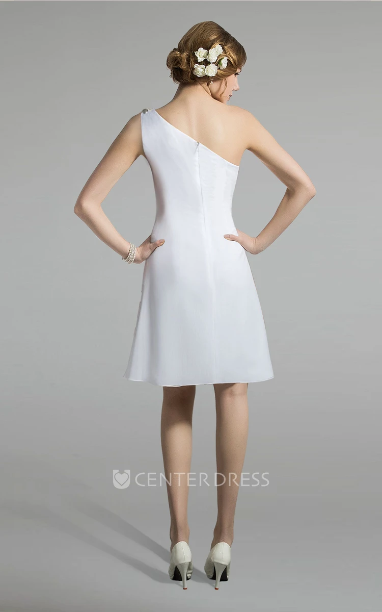 Asymmetrical Chiffon One-Shoulder Knee Length Wedding Dress With Floral  Strap - UCenter Dress