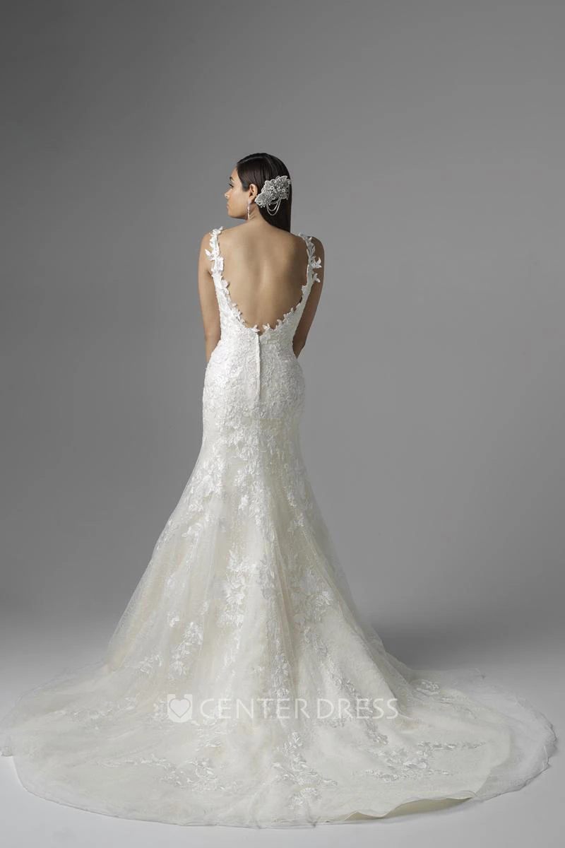 Floor-Length Jeweled Off-The-Shoulder 3-4 Sleeve Lace Spring Wedding Dress