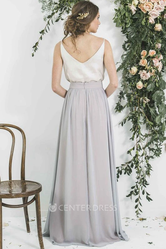 Spaghetti Sleeveless Pleated Chiffon Bridesmaid Dress With Low-V Back