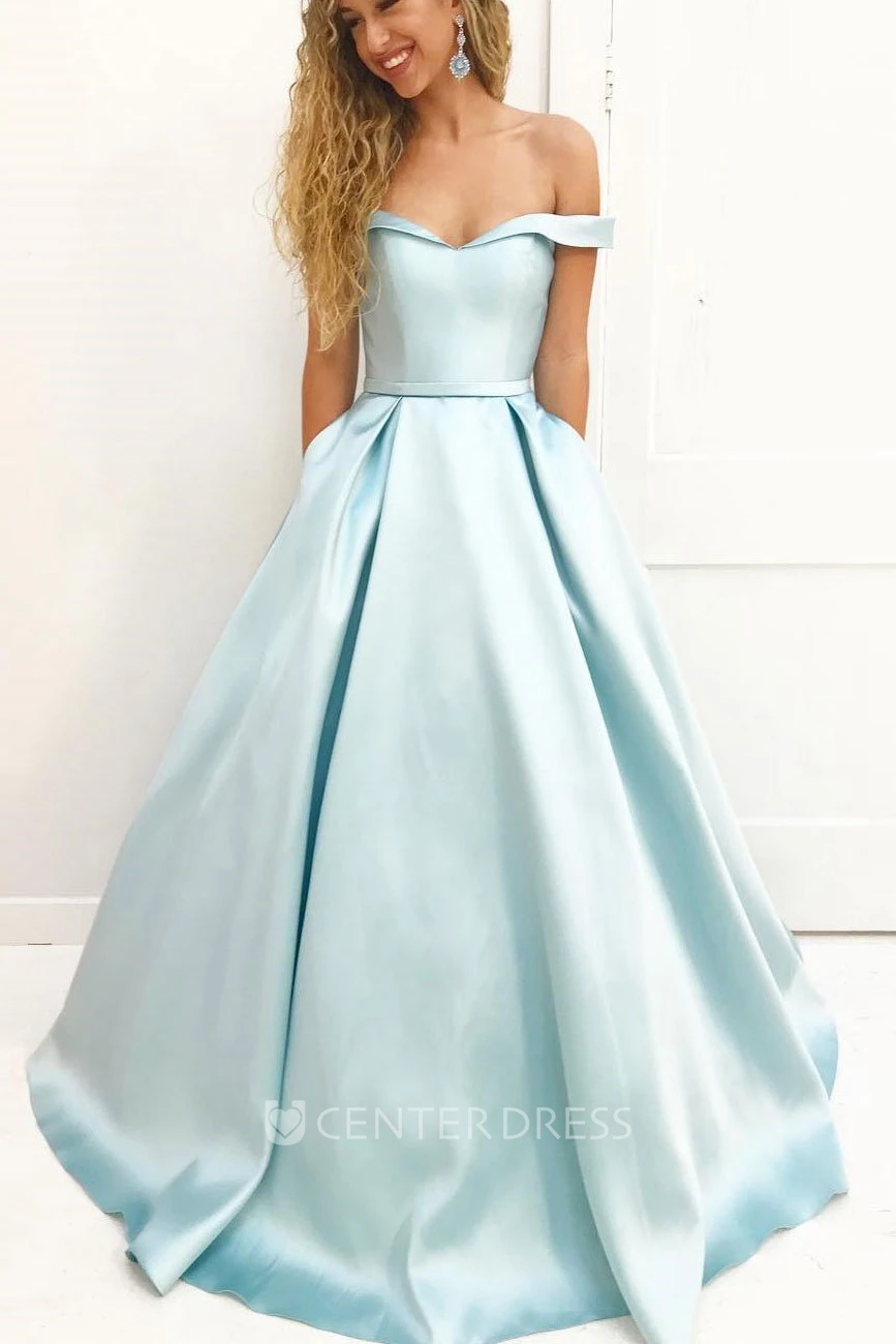 Cap Short Sleeve Floor-length A-Line Off-the-shoulder Satin Dress