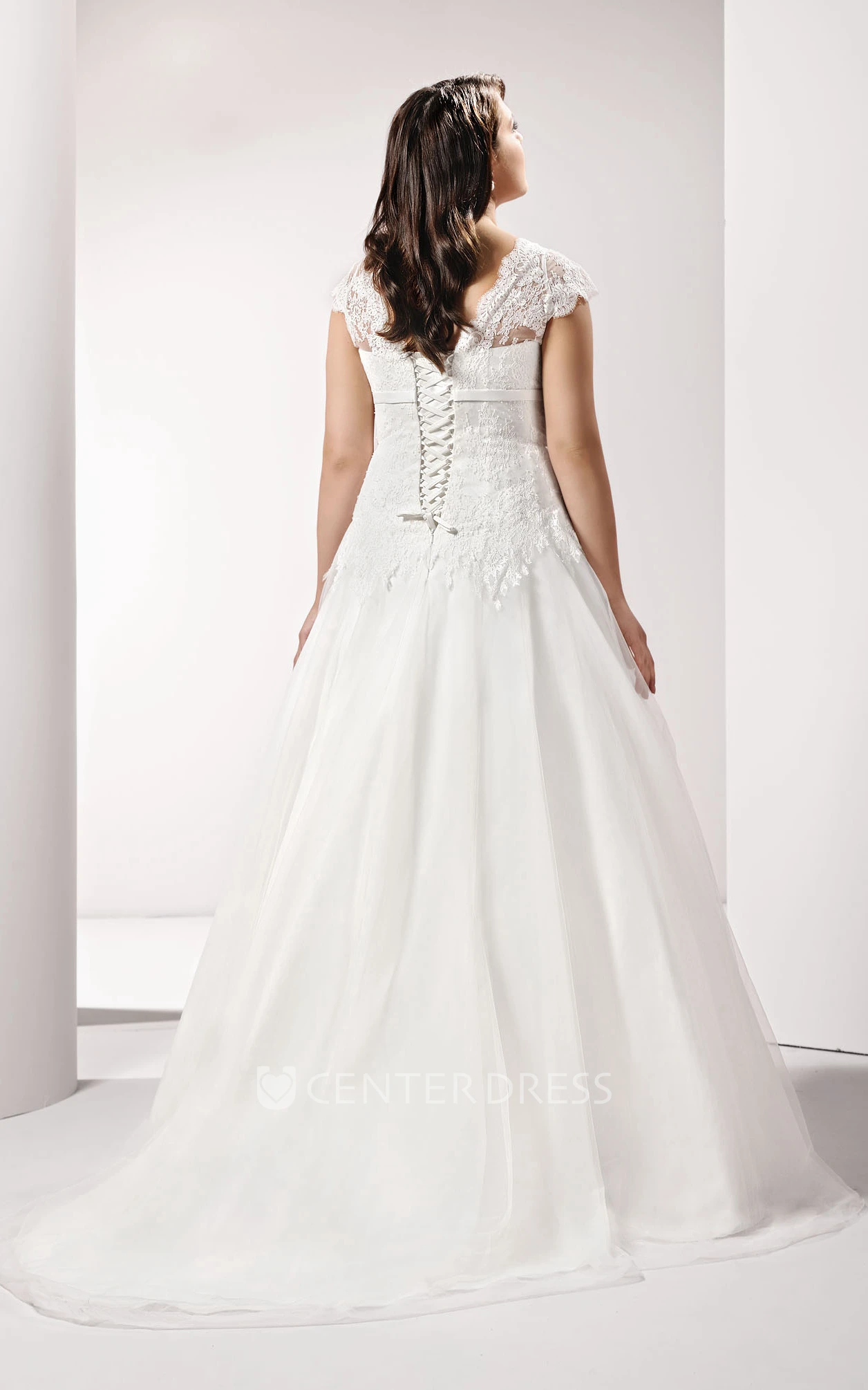 Caped-Sleeve V-Neck A-Line Dress With Pleats And Broach