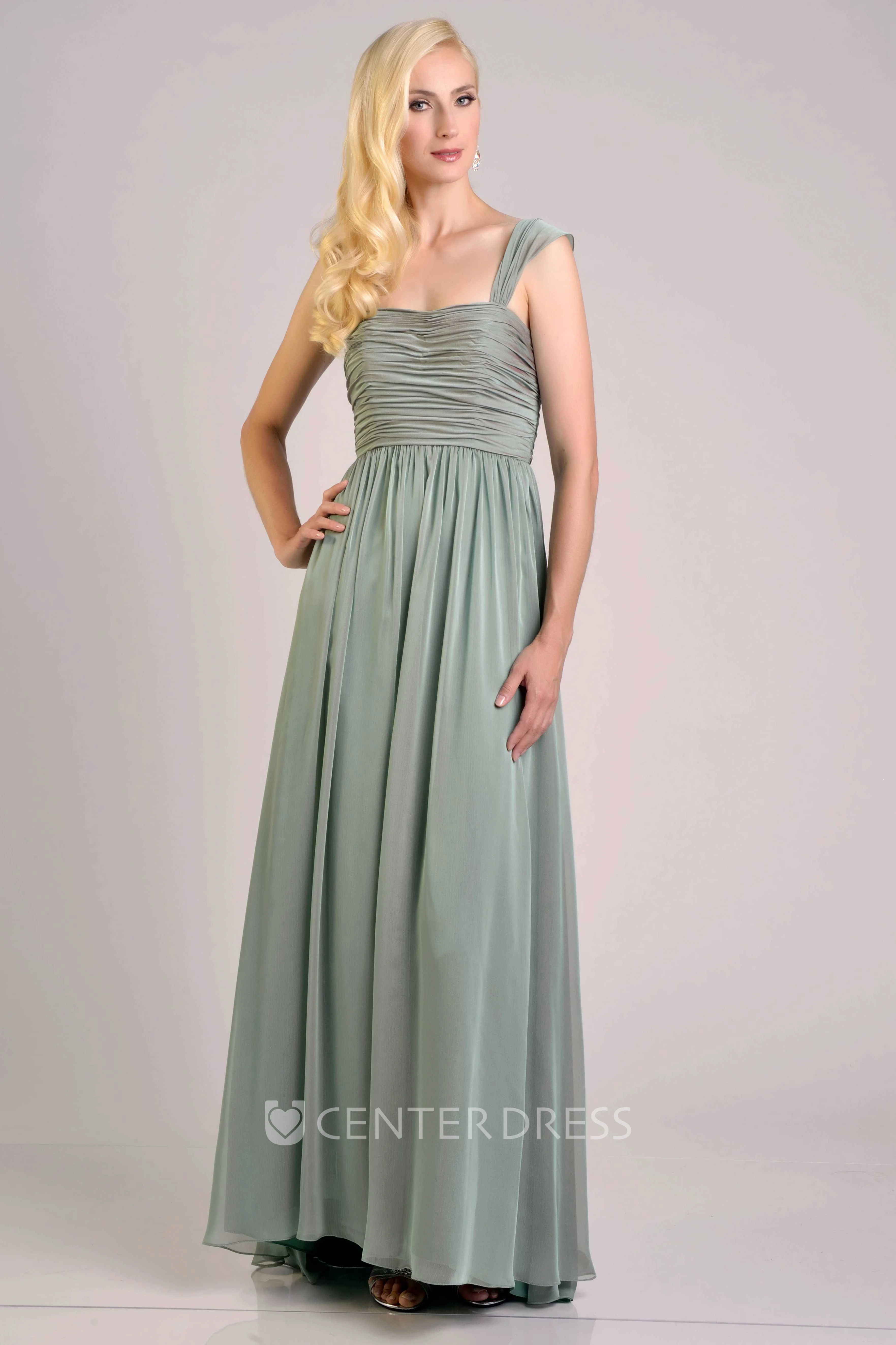 Cap Sleeve Chiffon A-Line Bridesmaid Dress With Pleats