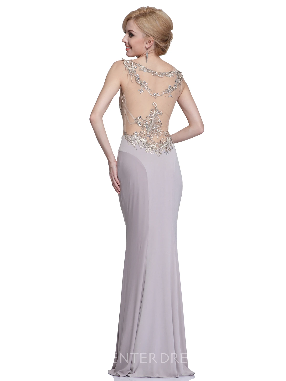 Sheath Scoop-Neck Sleeveless Jersey Illusion Dress With Beading And Embroidery