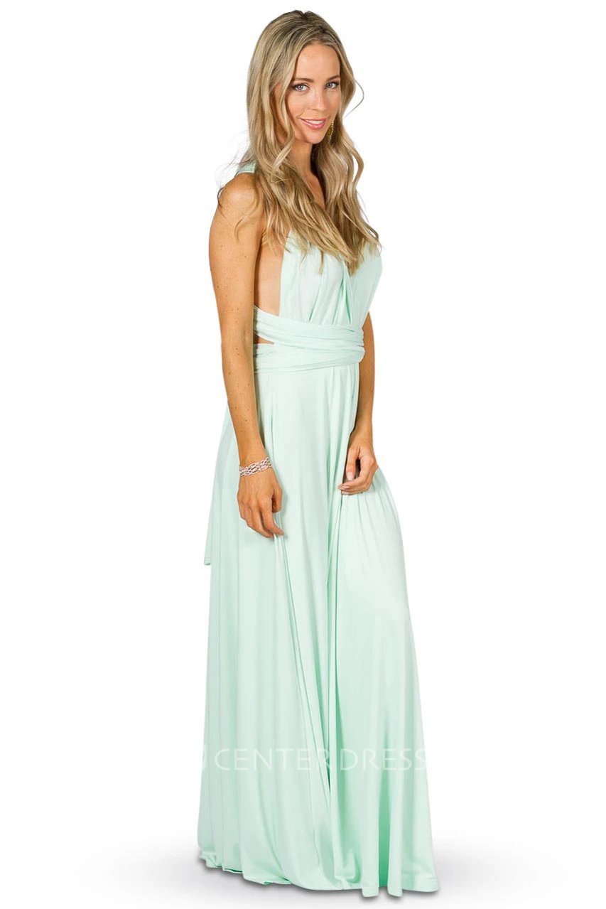 Strapped Sleeveless Ruched Chiffon Convertible Bridesmaid Dress