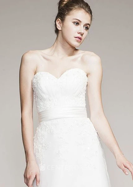 A-Line Sweetheart Long Satin Wedding Dress With Embroidery And Corset Back  - UCenter Dress