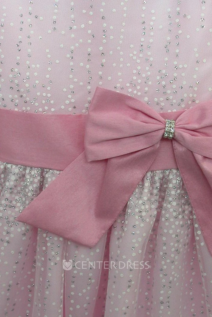 Tea-Length Tiered Bowed Tulle&Satin Flower Girl Dress With Split Front