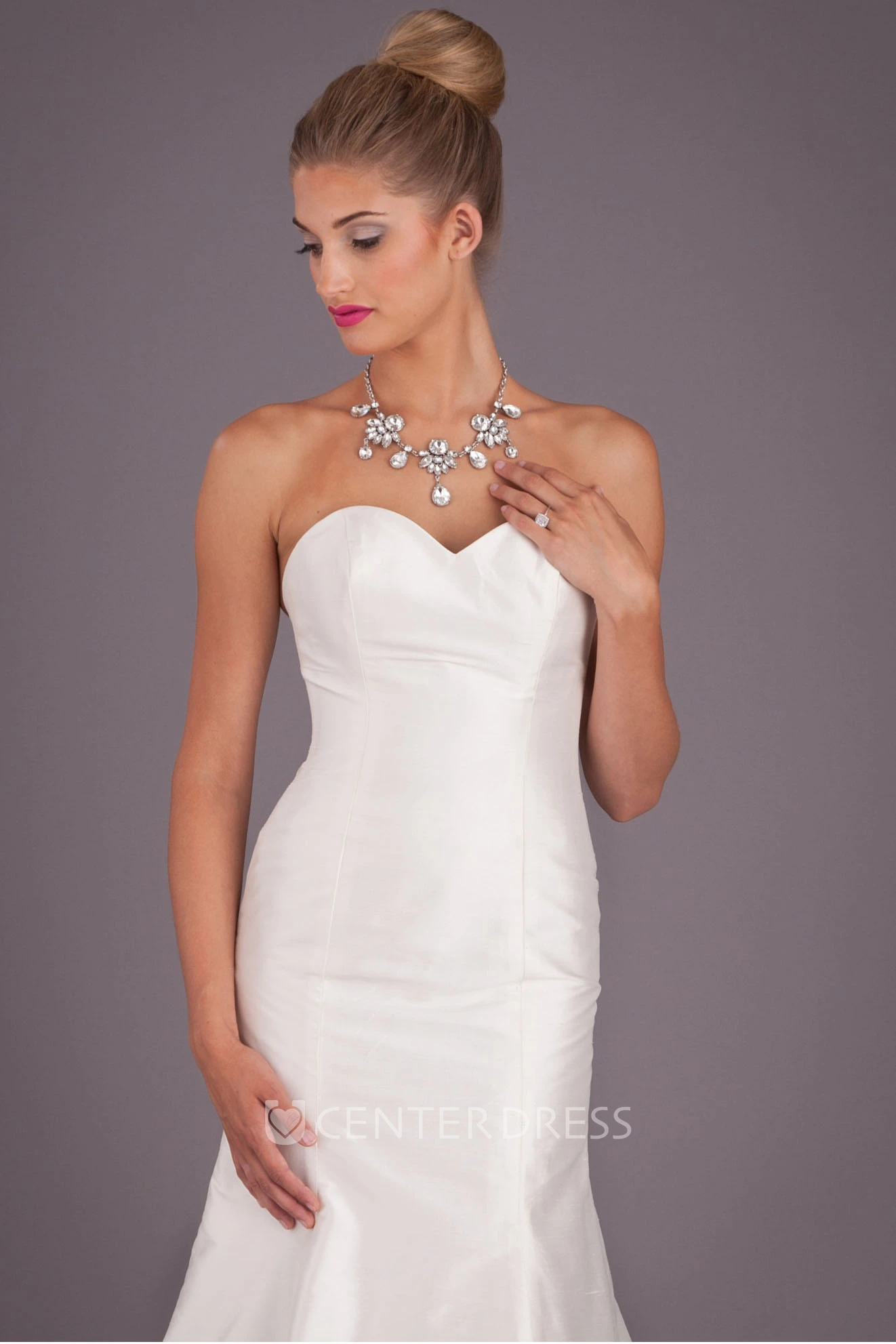 Long Sweetheart Satin Wedding Dress With Brush Train