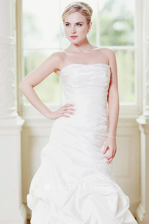 Mermaid Strapless Ruffled Taffeta Wedding Dress With Ruching And Lace Up