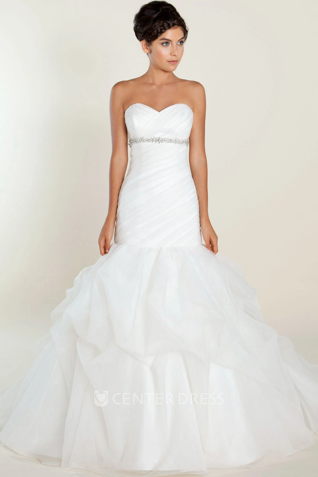 Mermaid Jeweled Sweetheart Tulle Wedding Dress With Criss Cross And Ruffles