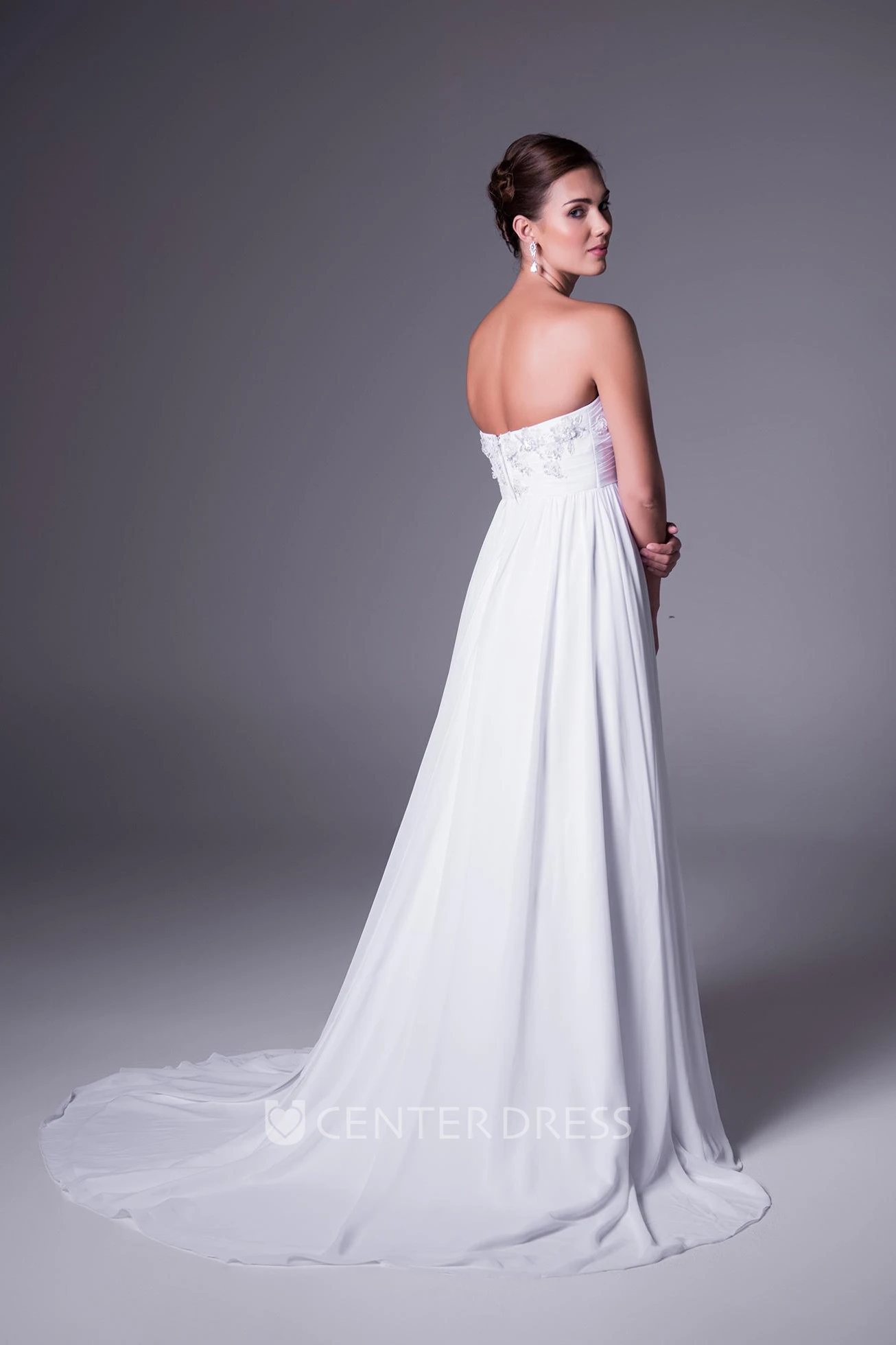 A-Line Empire Strapless Appliqued Chiffon Wedding Dress