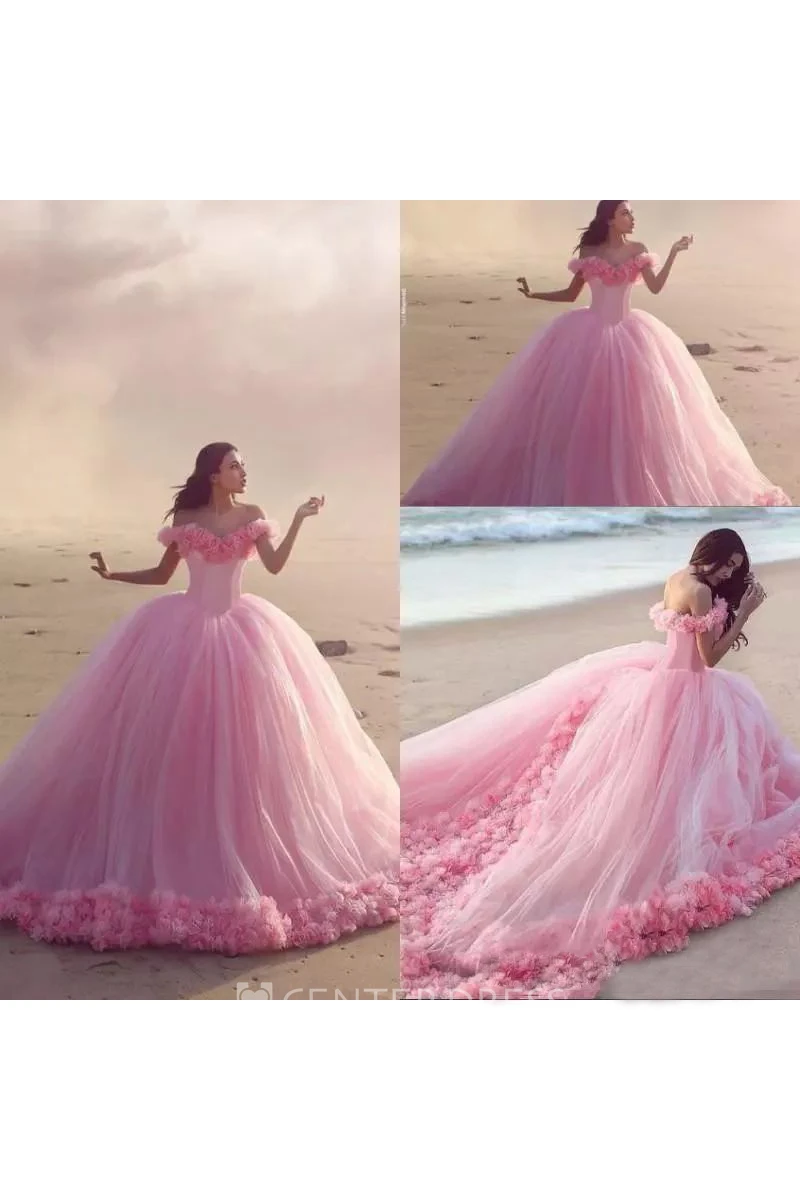 Cap Short Sleeve Off-the-shoulder Ball Gown Tulle Zipper Dress