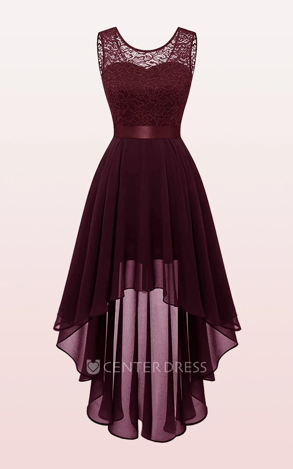 Chiffon High-Low Bateau A Line Sleeveless Bridesmaid Dress With Sash/Ribbon